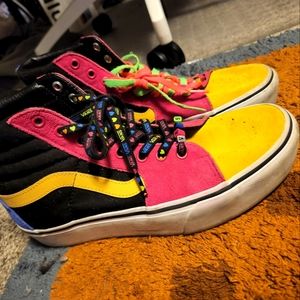 Multi-colored high top vans neon